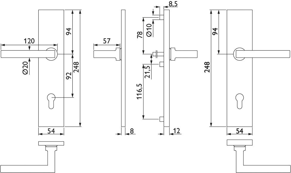 HERMAT Schutz-Drückergarnitur SQUARE 1835/2094.SH, ES 1, Edelstahl