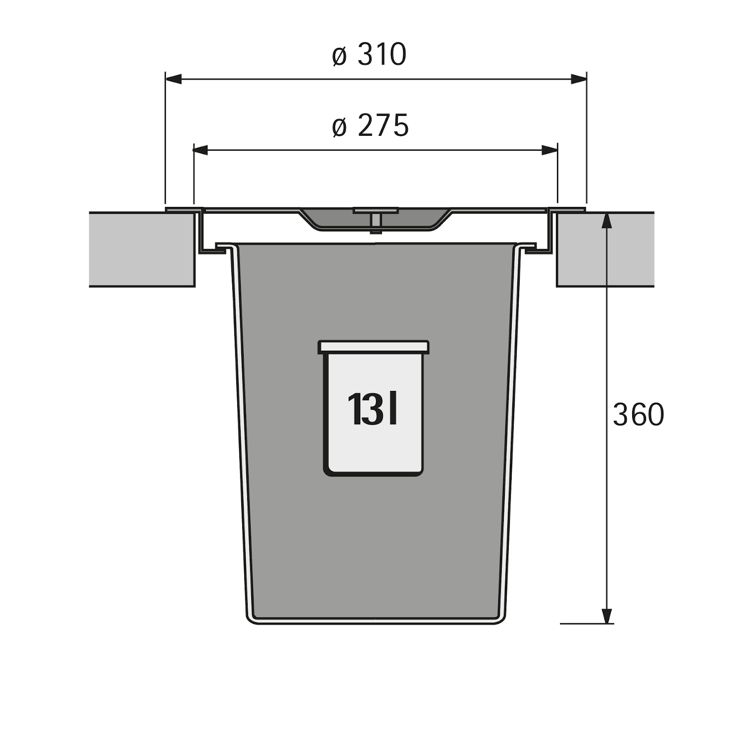 HETTICH Bin.it Drop, 13 l, 360 mm, Kunststoff schwarz, 9295526