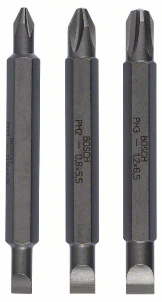 BOSCH Doppelklingenbit-Set, 3-teilig, S0,6x4,5, PH1, S0,8x5,5, PH2, S1,2x6,5, PH3,60mm