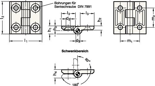 GANTER Scharnier GN 237 H.40mm B.40mm S.5mm Zink-Druckguss besch.GANTER