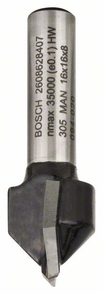 BOSCH V-Nutfräser Standard for Wood mit 8 mm Schaft, D1 16 mm, L 16 mm, G 45 mm, 90°