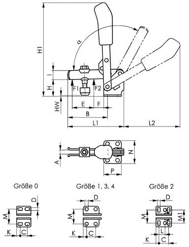 AMF Senkrechtspanner Nr.6800NI Gr.0 waagrechter Fuß AMF