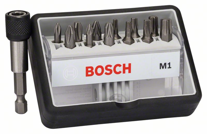 BOSCH Schrauberbit-Set Robust Line M Extra-Hart, 12 + 1-teilig, 25 mm, PH, PZ, Torx