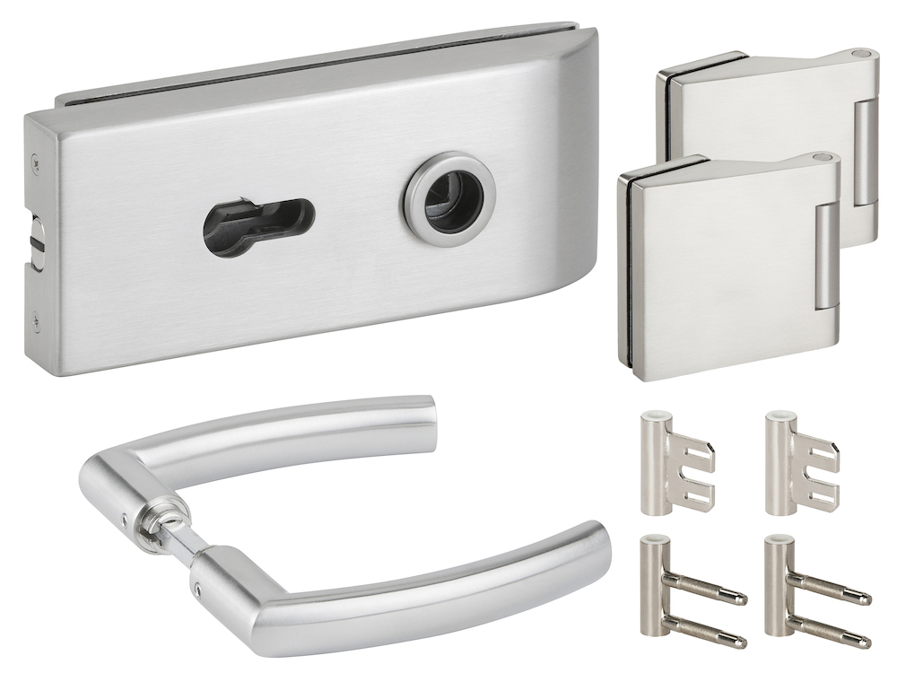 HERMAT Ganzglastürschloss-Set BARI 6143.MAG/6325.P/1807/HZSZ, Edelstahl
