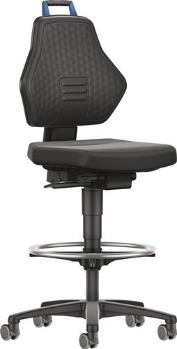 Arbeitsdrehstuhl Rollen + Fußring Grifffarbe blau 580-860 mm TECWERK