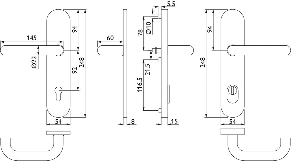 HERMAT Schutz-Drückergarnitur BASIC 01 1801.22Ø/2089.KSH, ES 1, Edelstahl