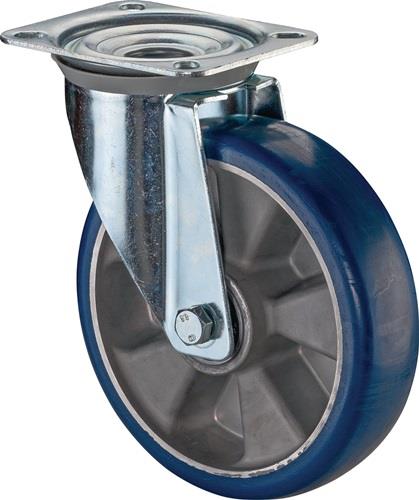 BS ROLLEN Lenkrolle D.200mm Trgf.300kg PU Platte L138xB109mm Farbe Rl.blau BS ROLLEN