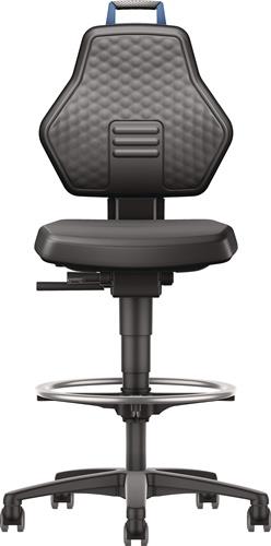 TECWERK Arbeitsdrehstuhl Rl.+Fußring Kunstleder schwarz Grifffarbe blau 580-860mm TW