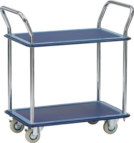 FETRA Tischwagen 2 Ladeflächen L740xB480mm alu/blau Trgf.120kg