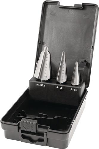 Blechschälbohrersatz 3-14 / 4-20 / 16-30,5 mm 3 teilig Kunststoffkassette TECWERK