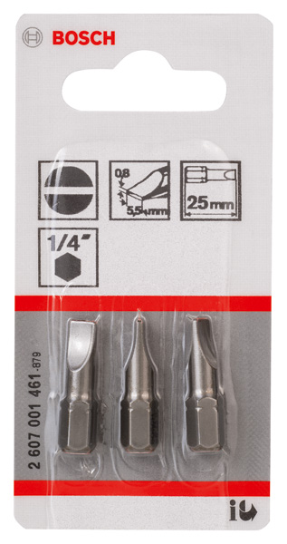 BOSCH Schrauberbit Extra-Hart S 0,8 x 5,5, 25 mm, 3er-Pack