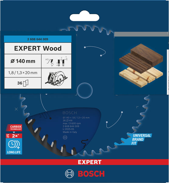 BOSCH Kreissägeblatt Expert for Wood, 140 x 20 x 1,8 mm, 36