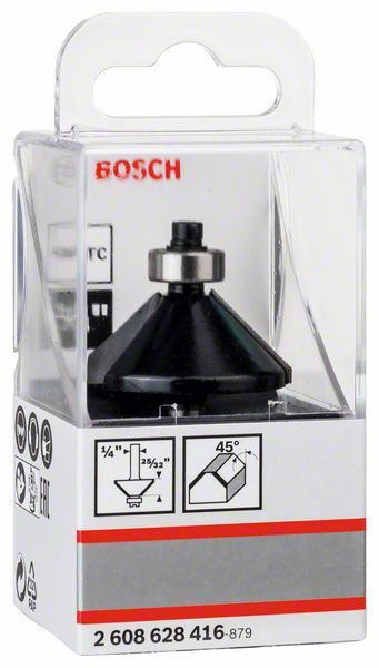 BOSCH Fase-/Bündigfräser 1/4 Zoll, D1 34,9 mm, B 13 mm, L 14,6 mm, G 56 mm, 45°