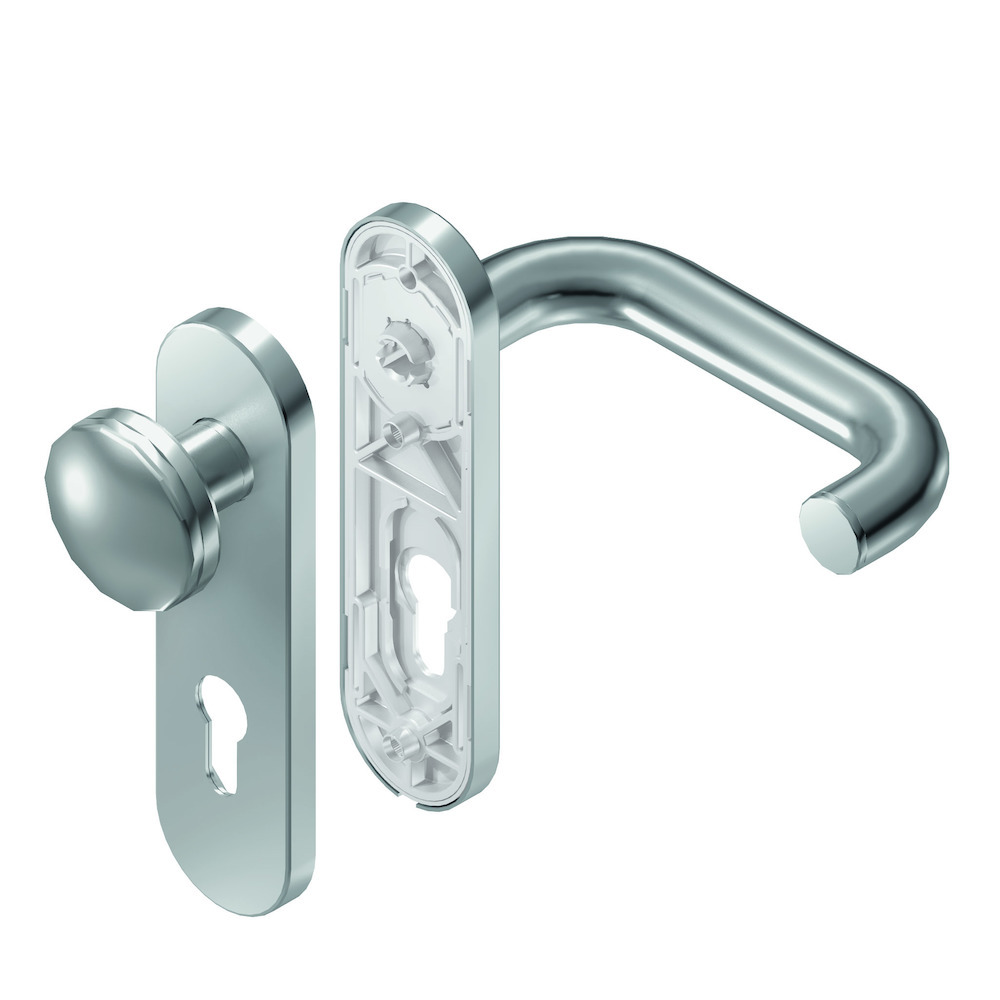 BKS Wechselgarnitur mit Kurzschild RONDO B-70210, oval, Edelstahl matt