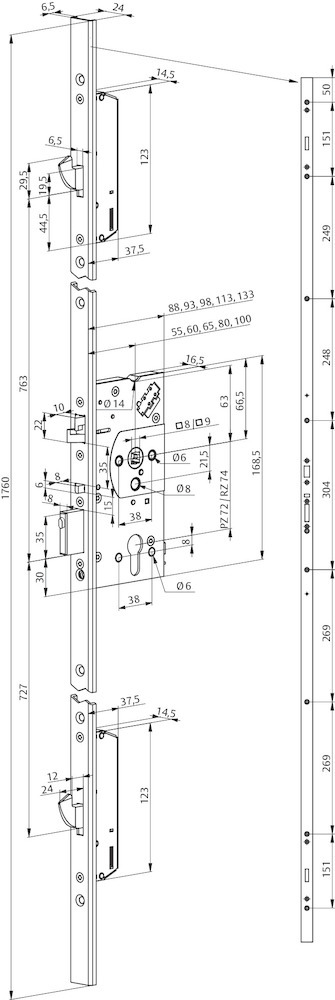 effeff Mehrfachverriegelung (mechanisch) MEDIATOR® 629X, E72, Stahl