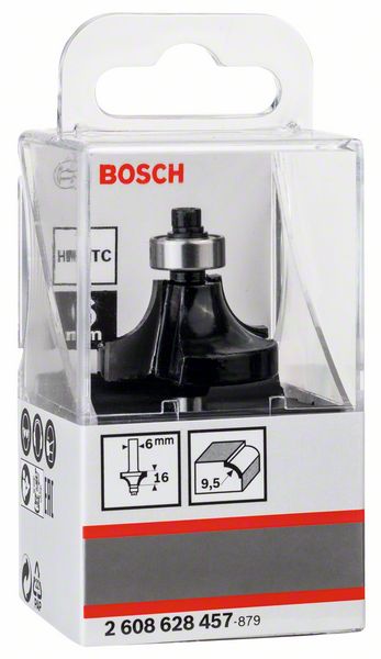 BOSCH Abrundfräser 6 mm, R1 9,5 mm, D 31,8 mm, L 16,2 mm, G 57 mm