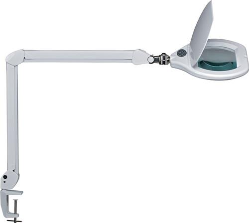 Nordwest LED-Lupenleuchte Glaslinse 178x132 Klemmfuß weiß Schutzklappe