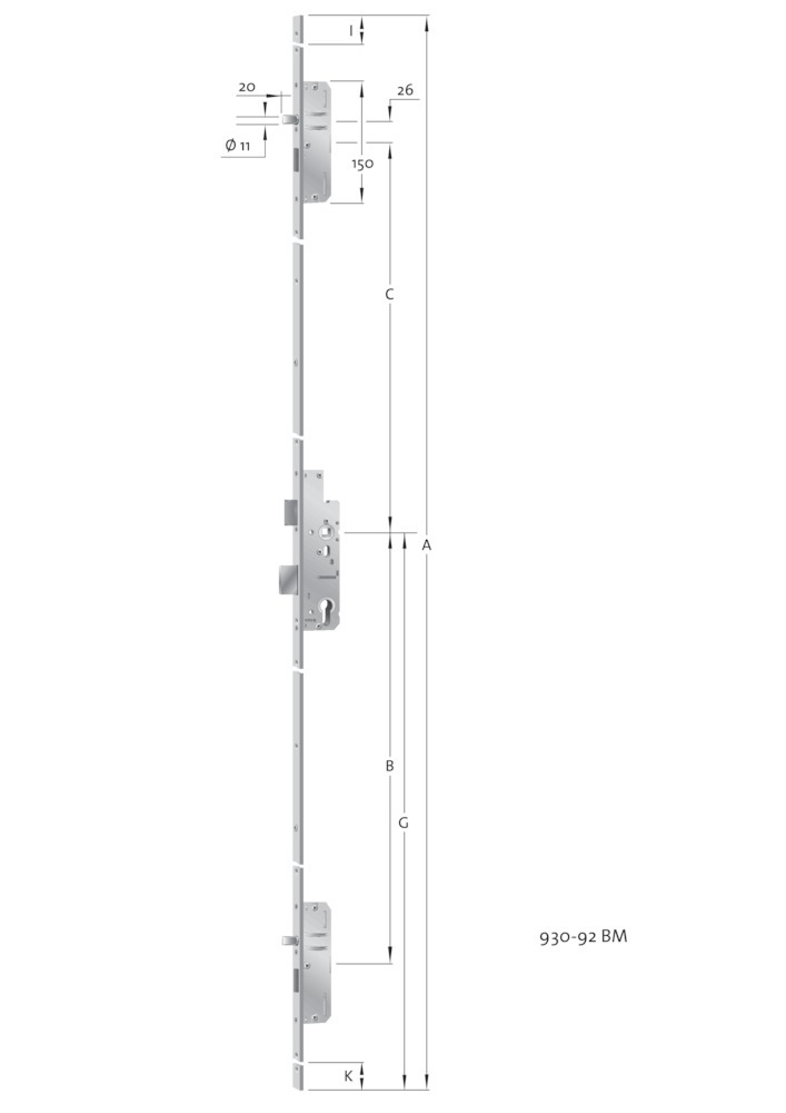 KFV Panik-Mehrfachverriegelung MFP EP930EFS, Flachstulp, B298, Edelstahl, RR