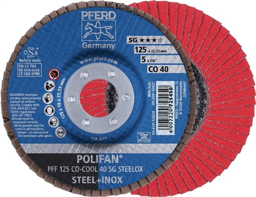 PFERD Fächerscheibe POLIFAN CO-COOL SG STEELOX D.125mm K.60 kon.INOX CO