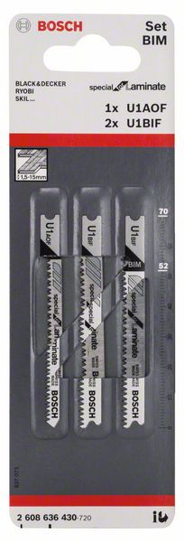 BOSCH Stichsägeblatt-Set Special for Laminate, 3-teilig, Universalschaft