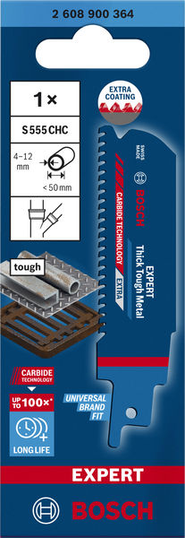 BOSCH EXPERT ‘Thick Tough Metal’ S 555 CHC Säbelsägeblatt, 1 Stück. Für Säbelsägen