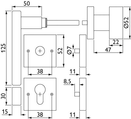 HERMAT Wechselgarnitur mit Rosetten DIRECT 1616.K/2311.SC/3127/K, Edelstahl