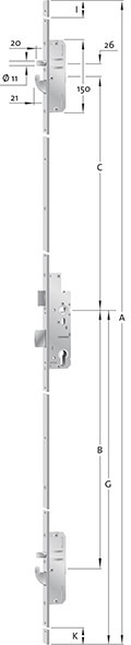 KFV Panik-Mehrfachverriegelung MFP EP960EFS, U-Stulp, B298, Edelstahl, Holz, Klasse 3