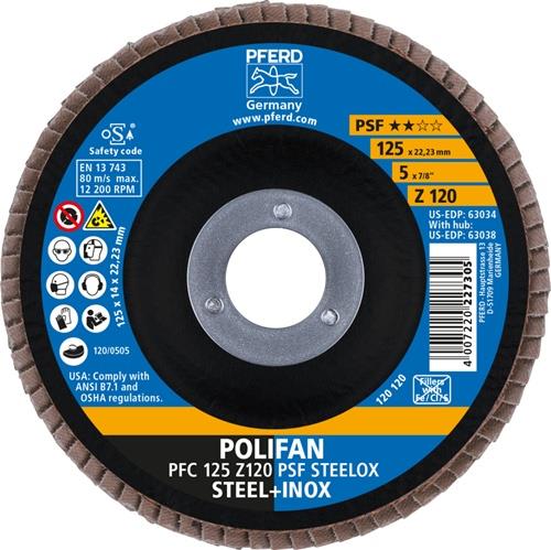 PFERD Fächerscheibe POLIFAN Z PSF STEELOX D.125mm K.120 kon.STA/INOX ZK Z PFERD