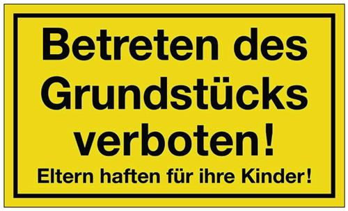 PROMAT Hinweiszeichen Grundstück betreten verboten L250xB150mm gelb schwarz Ku.