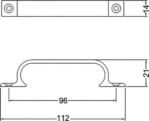 HERMETA Handgriff A.21mm L.112mm B.14mm Alu.silberf.elox.Löcher 2,D.4,3mm HERMETA