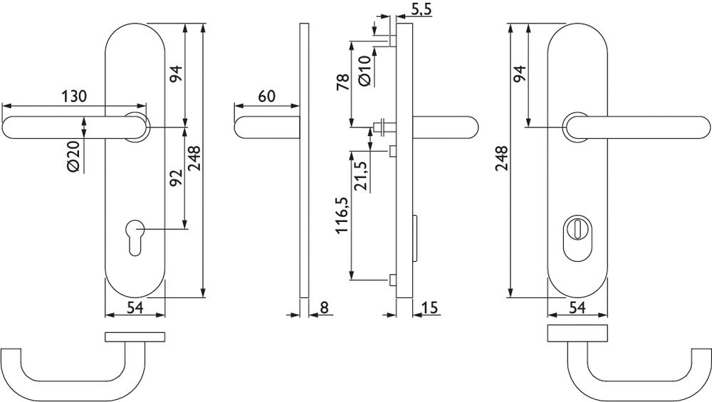 HERMAT FH Schutz-Drückergarnitur BASIC 01 1801.FS/2089.KSH, ES 1, Edelstahl