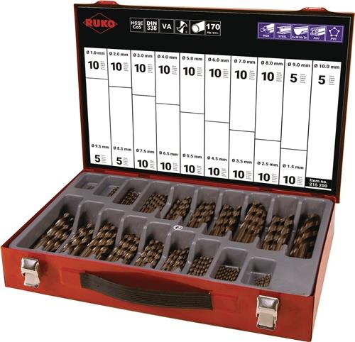 RUKO Spiralbohrermagazin DIN 338 TypN 1-10mm steig.um 0,5mm HSS-Co5 170tlg.RUKO