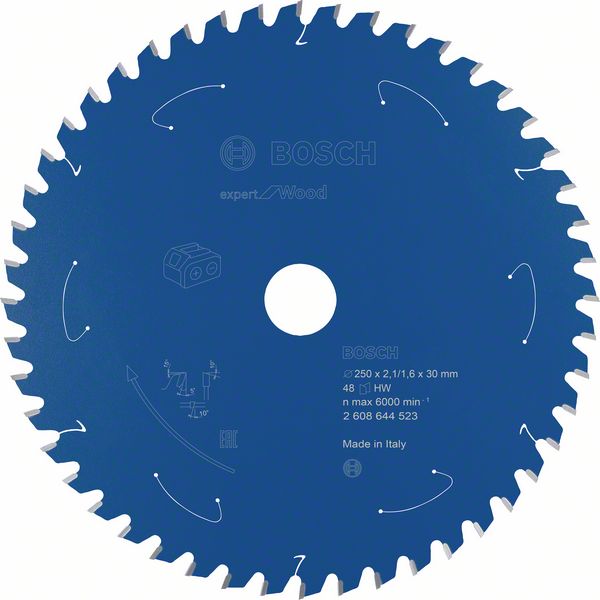BOSCH Kreissägeblatt für Akkusägen Expert for Wood, 254 x 2,1/1,6 x 30, 48 Zähne