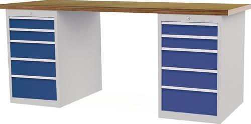 Nordwest Werkbank B2000xT750xH859mm Buche-Multiplex lichtgrau/signalblau 10Schubl.