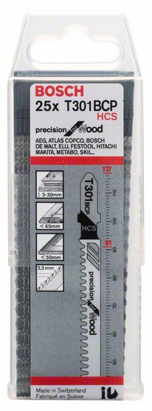 BOSCH Stichsägeblatt T 301 BCP Precision for Wood, 25er-Pack