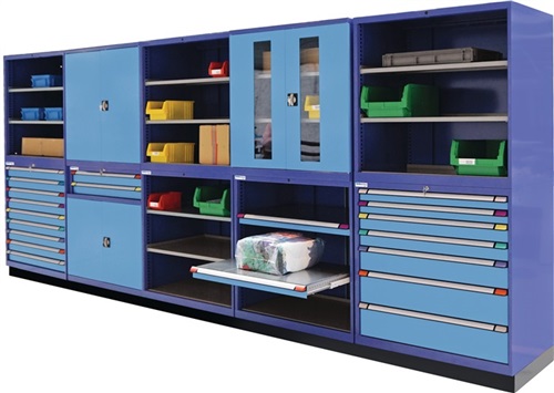 THUR Regalschrank H2100xB1005xT695mm taubenblau NCS/hellblau NCS 2 Fbd.2 Auszugsböden