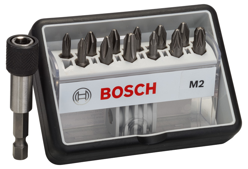 BOSCH Schrauberbit-Set Robust Line M Extra-Hart, 12 + 1-teilig, 25mm, PH, PZ