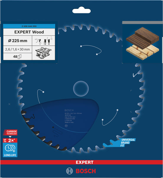 BOSCH Kreissägeblatt Expert for Wood, 225 x 30 x 2,6 mm, 48