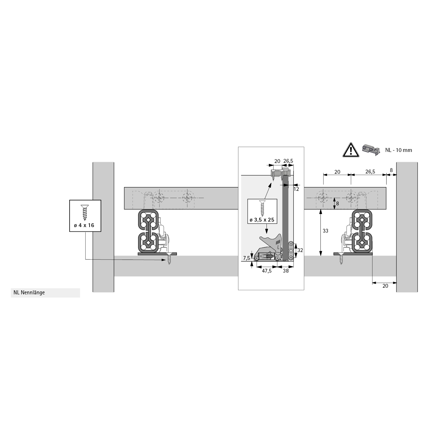 Quadro Compact mit Silent System, 40 kg, 470 mm, links und rechts