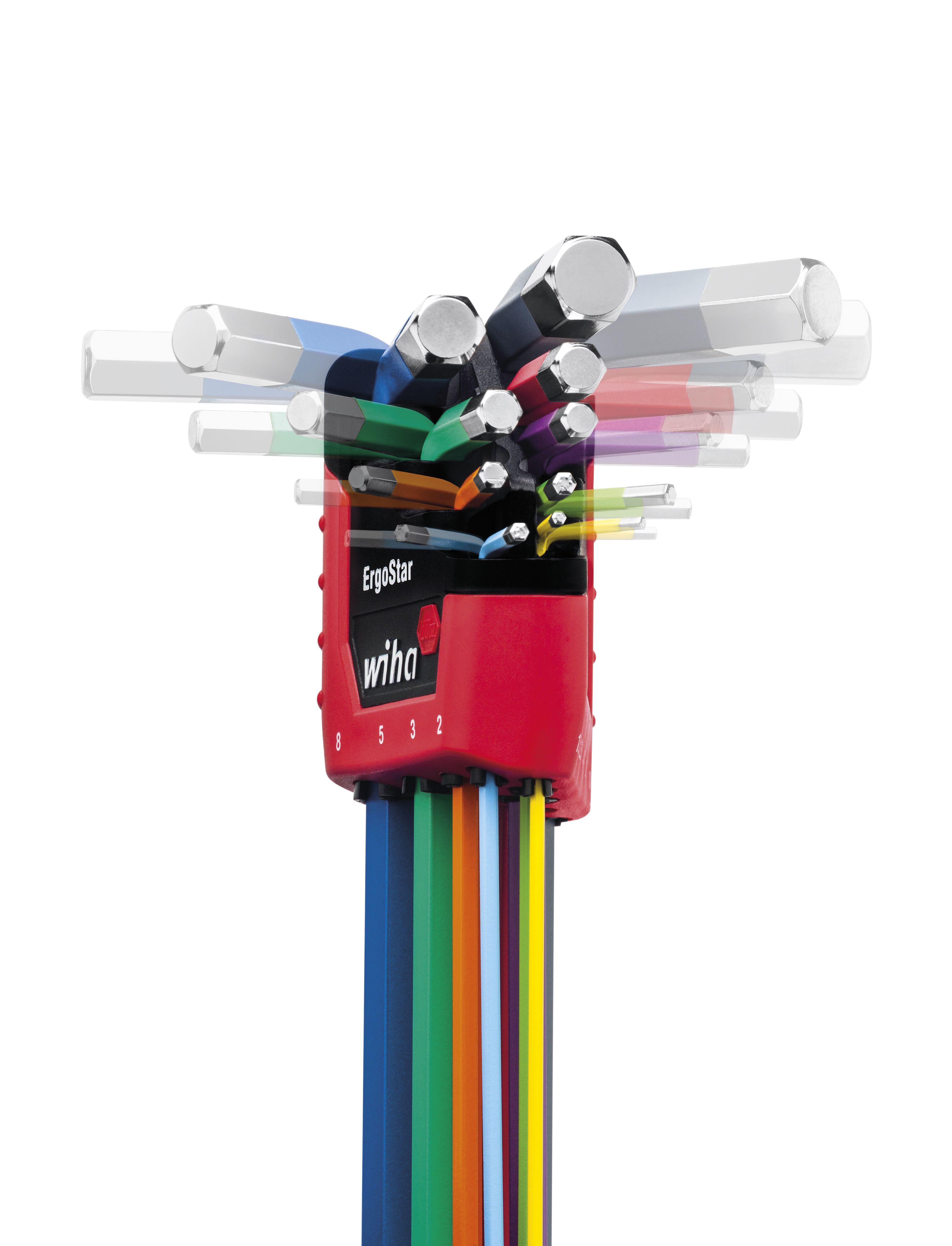 Wiha Stiftschlüssel Set im ErgoStar Halter Sechskant-Kugelkopf 9-tlg. farbig leuchtend in SB-Kartonverpackung (43849)