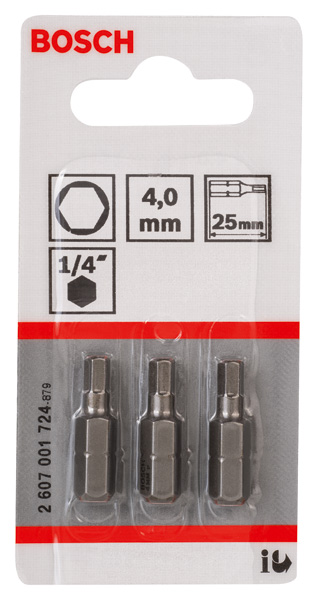 BOSCH Schrauberbit Extra-Hart HEX 4, 25 mm, 3er-Pack