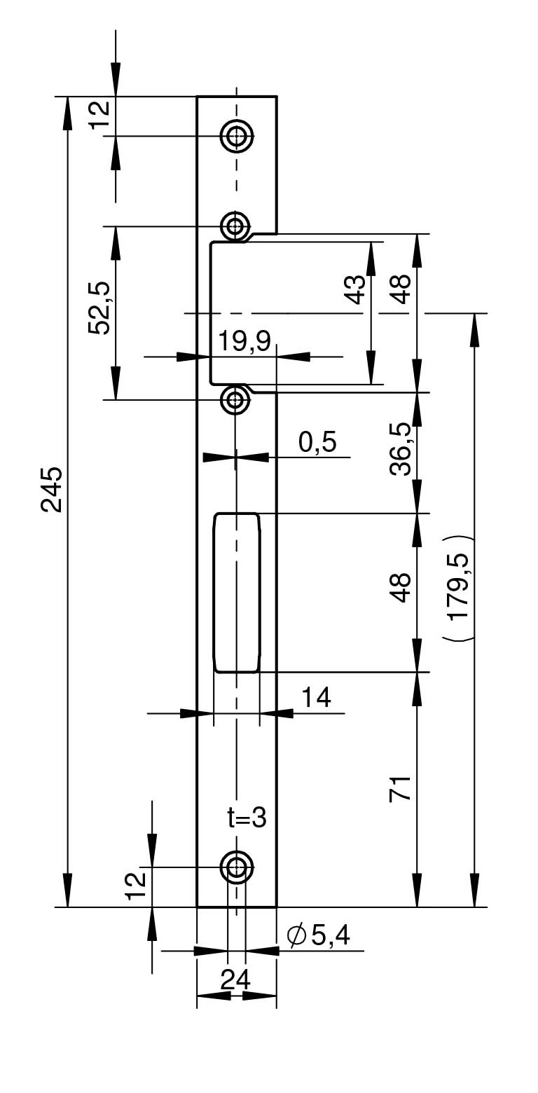 WILKA P672 Anti-Panik-Schließblech für Rohrrahmentüren 24x3x245