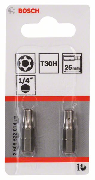 BOSCH Security-Torx-Schrauberbit Extra-Hart T30H, 25 mm, 2er-Pack