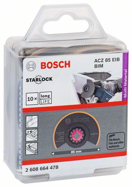 BOSCH BIM-TiN Segmentsägeblatt ACZ 85 EIB, Multi Material, 85 mm, 10er-Pack