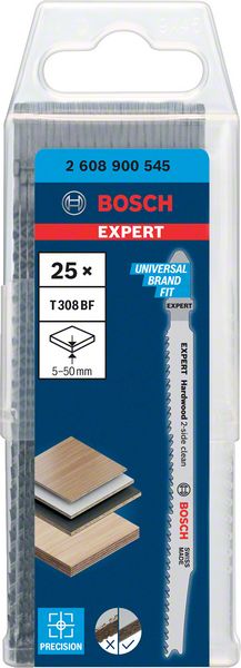 BOSCH EXPERT ‘Hardwood 2-side clean’ T 308 BF Stichsägeblatt, 25 Stück. Für Stichsägen BOSCH EXPERT ‘Hardwood 2-side clean’ T 308 BF Stichsägeblatt, 25 Stück. Für Stichsägen