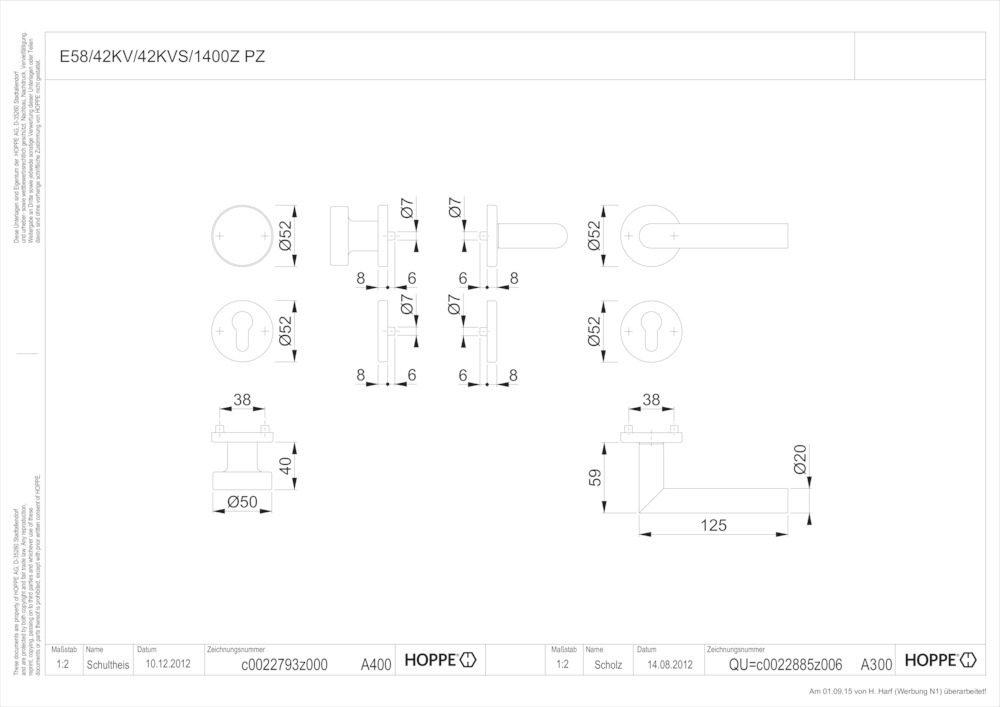 HOPPE® Wechselgarnitur mit Rosetten Amsterdam E58/42KV/42KVS/1400Z, Edelstahl, 3352781