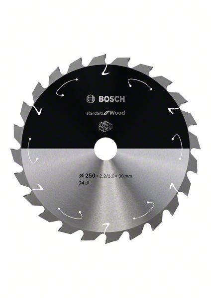 BOSCH Akku-Kreissägeblatt Standard for Wood, 250 x 2,2/1,6 x 30, 24 Zähne