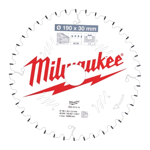 MILWAUKEE 190/30 mm Z40 Wechselzahn negativ Sägeblatt Holz für Kapp- und Gehrungssägen
