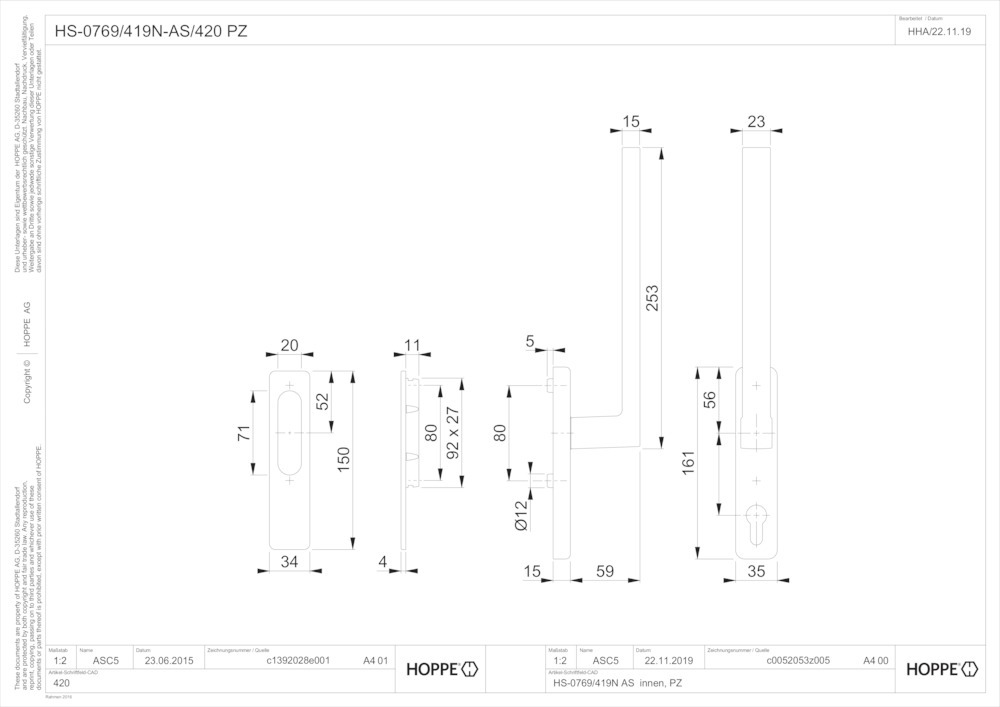 HOPPE® Handhebelgarnitur Austin HS-0769/419N-AS/420, Aluminium, 11857274