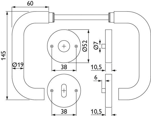 HERMAT Drückergarnitur mit Rosetten BASIC 01 1801.19/2036.ST, Edelstahl